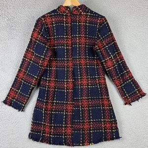 CBR Plaid Knit Sweater Dress‎ Womens sz XL Red Blue Mock Neck Frayed Missing Tag